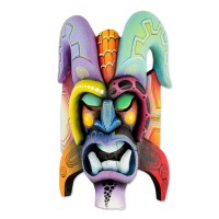 Devil Mask 'Boruca Tradition' Multi-Color Wood Wall Art NOVICA Costa Rica   382541345409